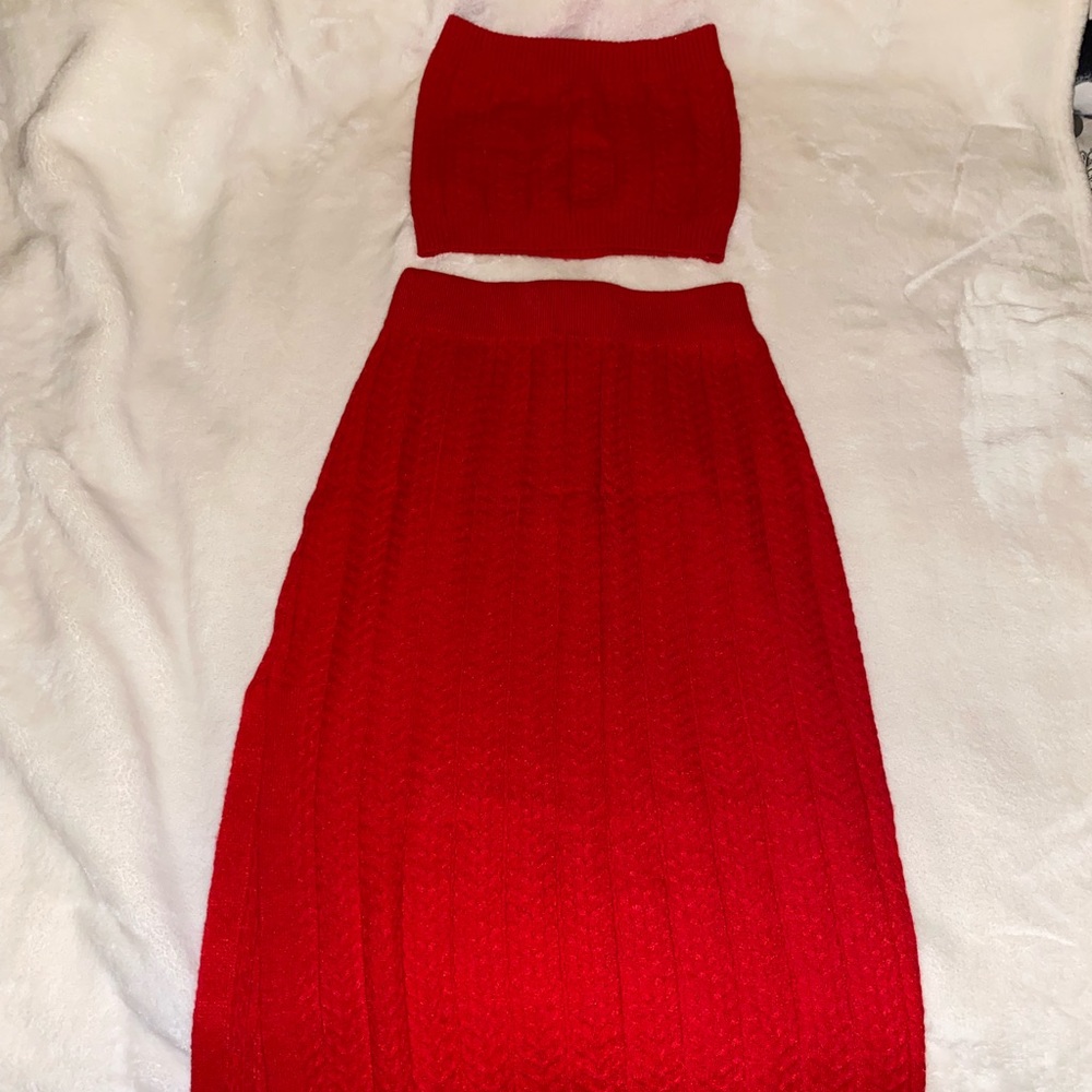 Red matching set tube top and skirt